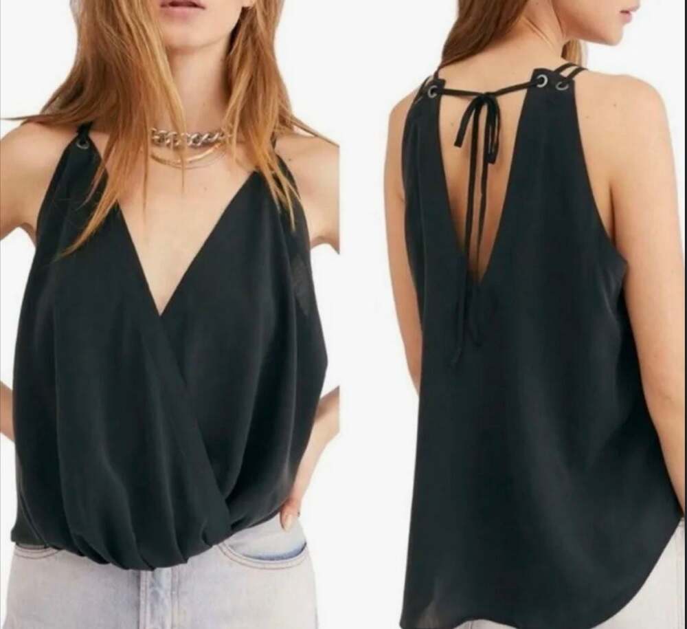 Nwt Free People All Mine Surplice Tank Black Size M (MSRP $68)